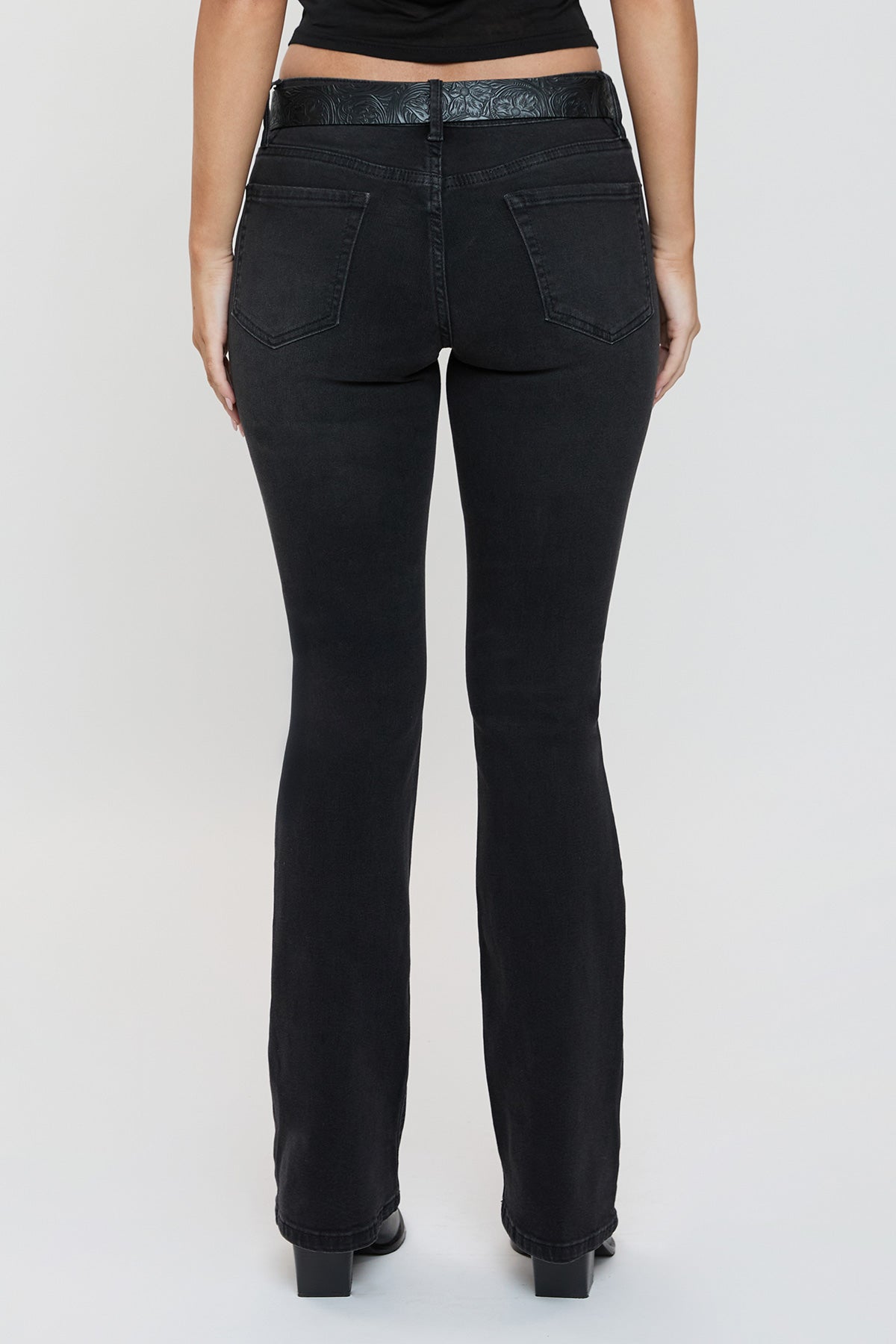 Women's Belted Bootcut Jeans in W Black view 4 - Womens Belted Jean Jacket (bottom)