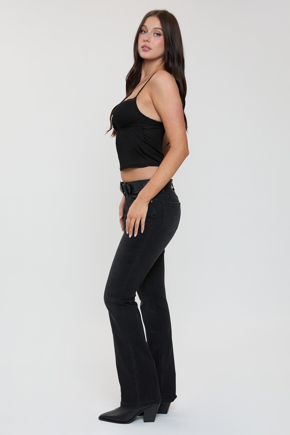 Women's Belted Bootcut Jeans in W Black view 5 - Womens Belted Jean Jacket (bottom)