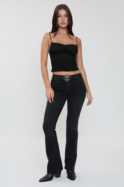 Women's Belted Bootcut Jeans in W Black view 7 - Womens Belted Jean Jacket (bottom)