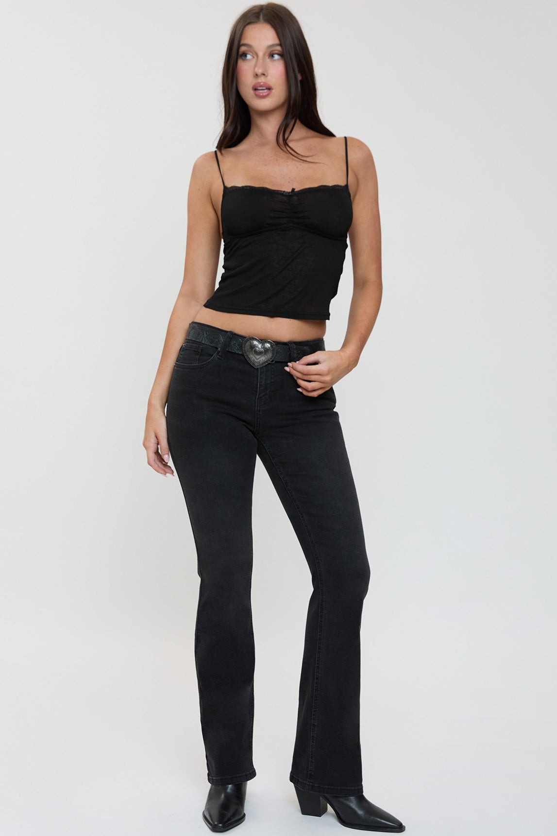 Women's Belted Bootcut Jeans in W Black - Womens Belted Jean Jacket (bottom)