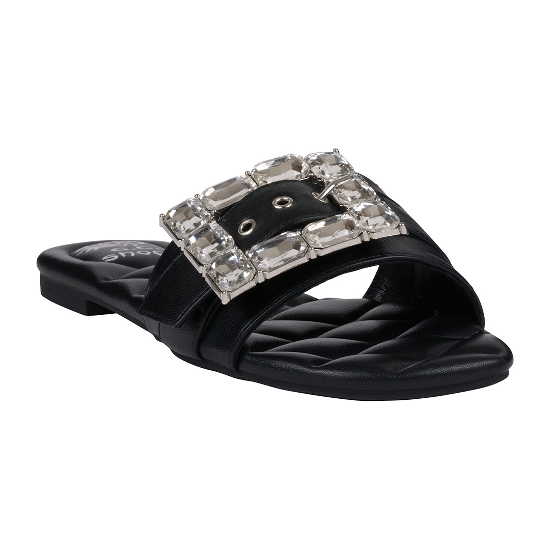 Women's Bianca Black Rhinestone Buckle Flat Sandals Black (shoe) - women's bianca shoes, dansko women's - shop at us.meeeshop