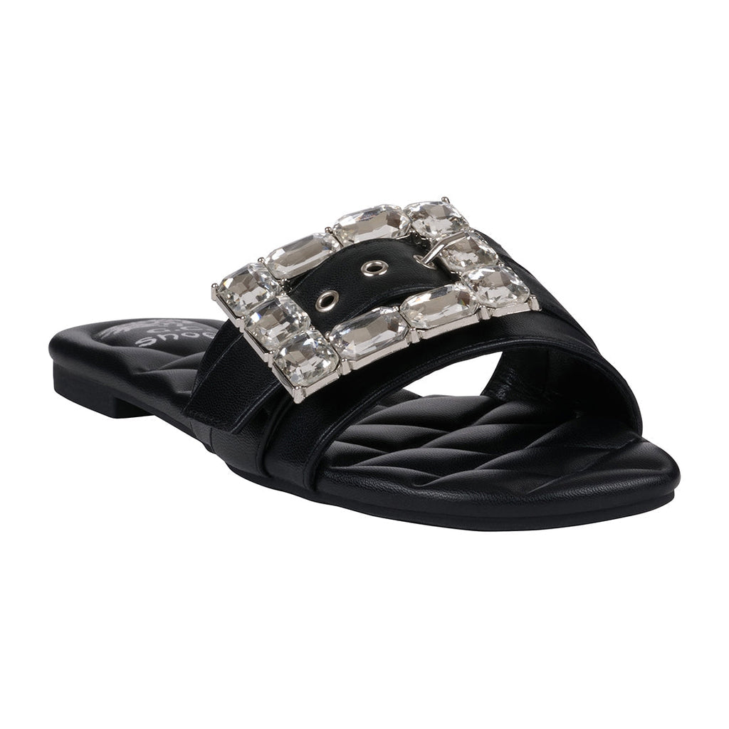 Women's Bianca Black Rhinestone Buckle Flat Sandals Black (shoe) - women's bianca shoes, dansko women's - shop at us.meeeshop