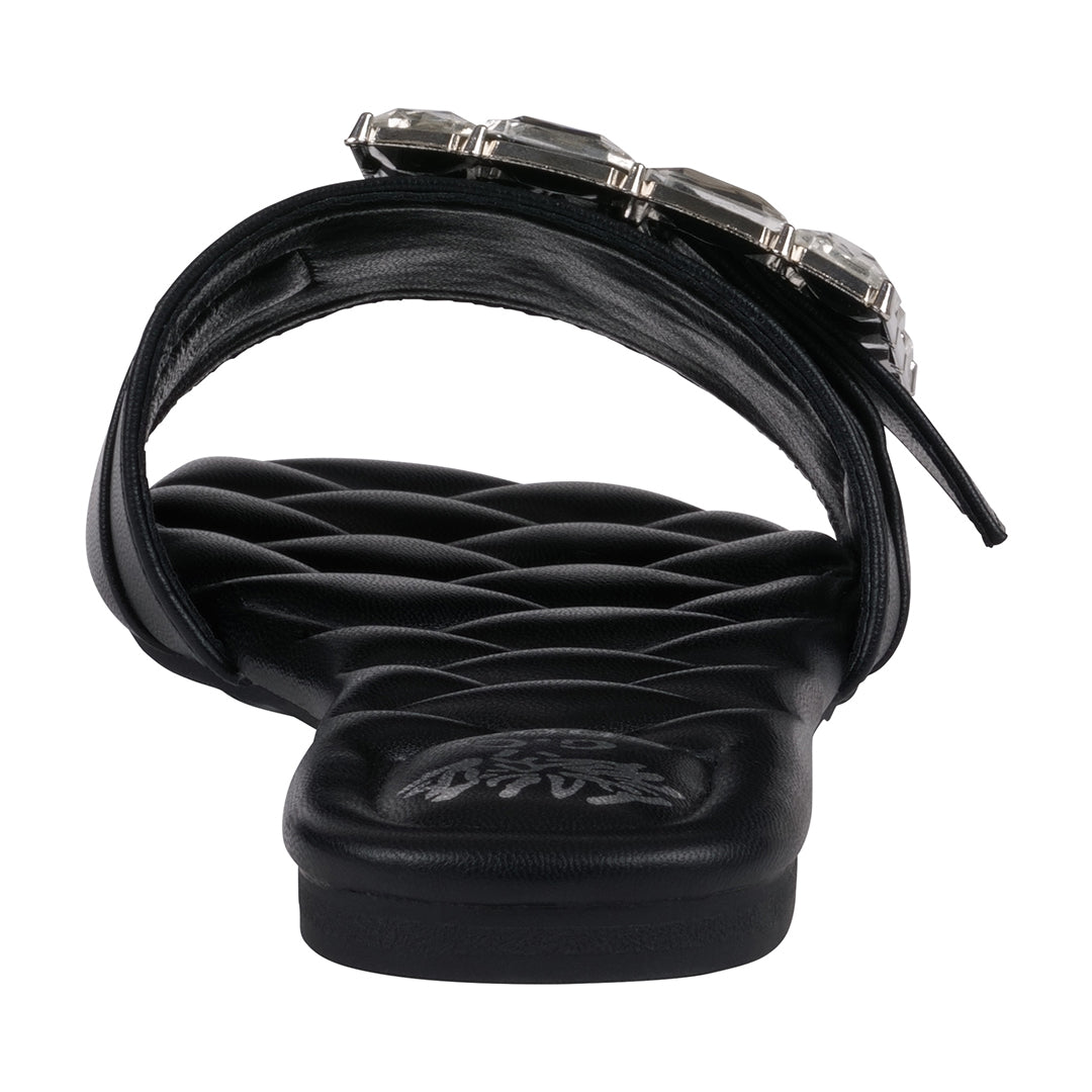 Women's Bianca Black Rhinestone Buckle Flat Sandals Black view 4 (shoe) - women's bianca shoes, dansko  - shop at us.meeeshop