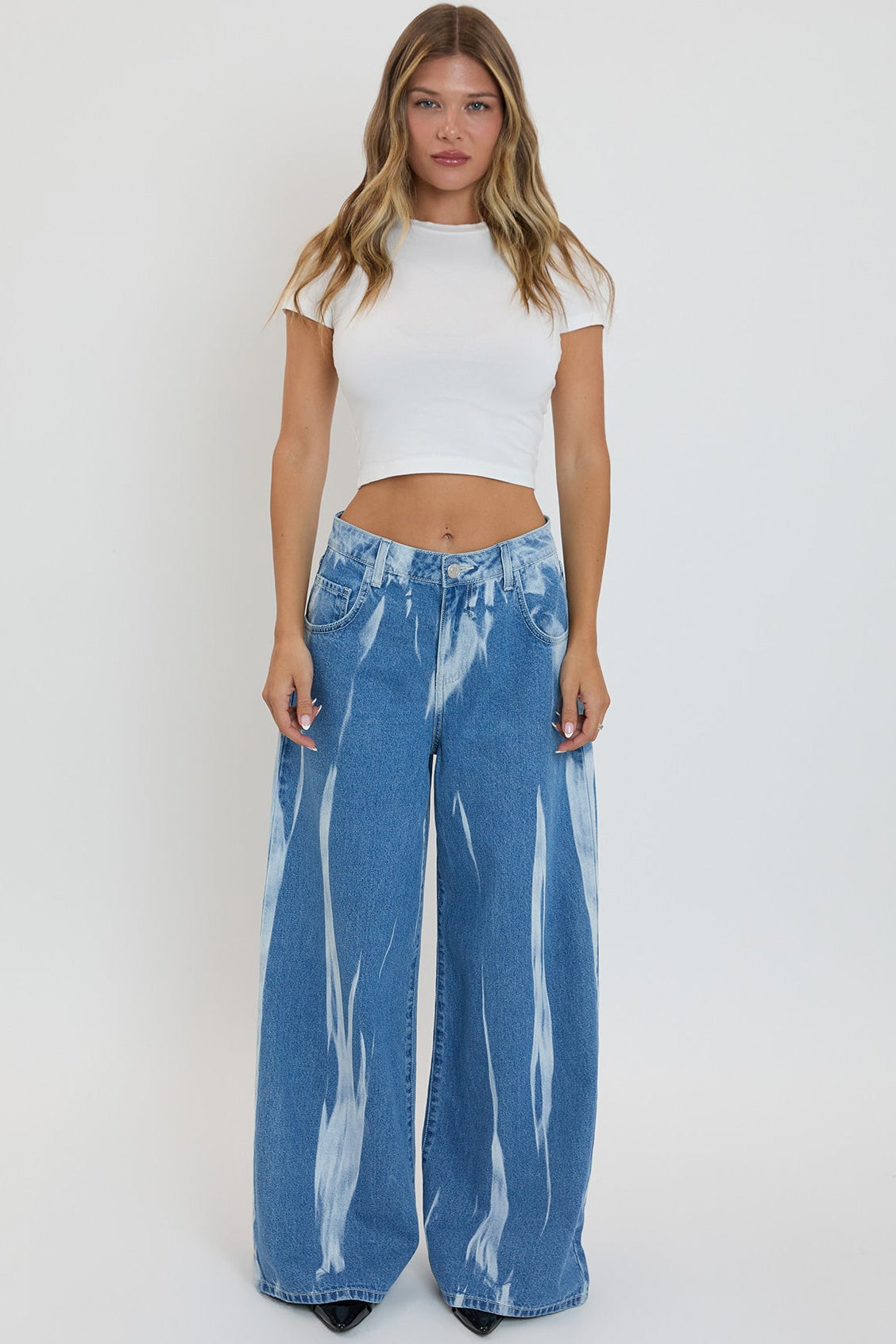 Women's Billie Baggy Wide Leg Jeans in C Sky Blue Rips - Women'S Billie Jeans (bottom)