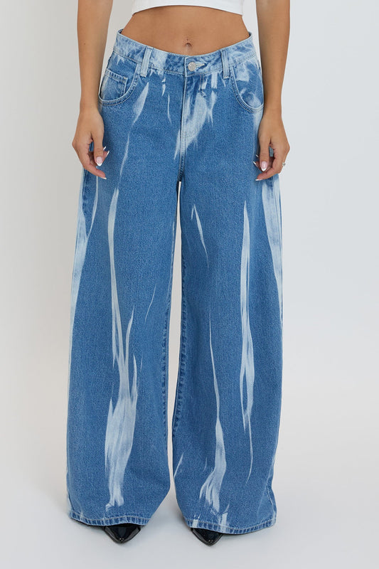 Women's Billie Baggy Wide Leg Jeans in C Sky Blue Rips view 2 - Women'S Billie Jeans (bottom)