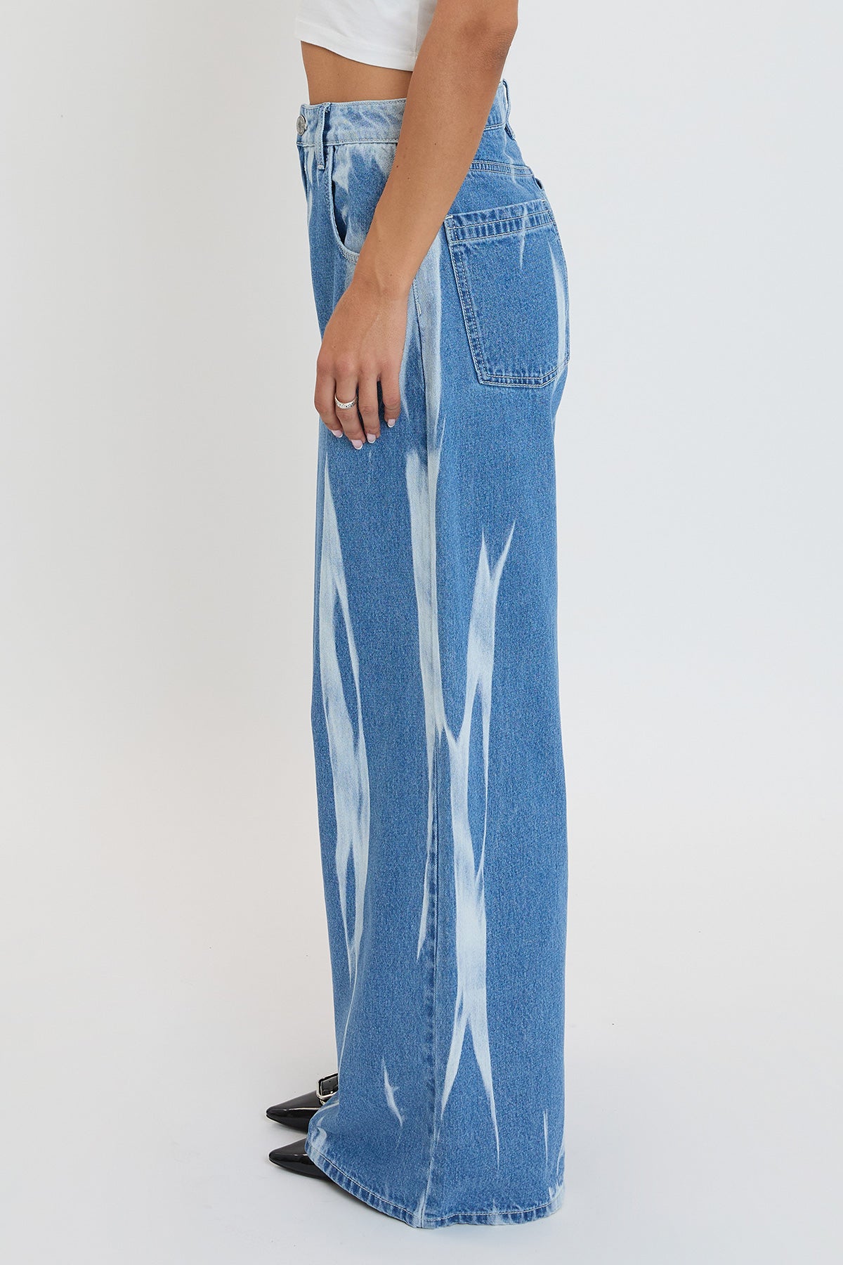 Women's Billie Baggy Wide Leg Jeans in C Sky Blue Rips view 3 - Women'S Billie Jeans (bottom)