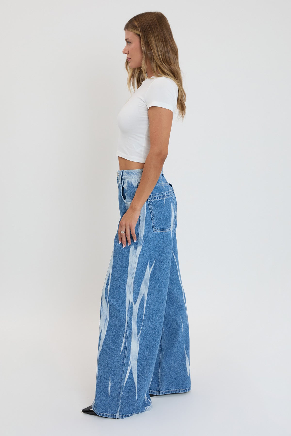 Women's Billie Baggy Wide Leg Jeans in C Sky Blue Rips view 5 - Women'S Billie Jeans (bottom)