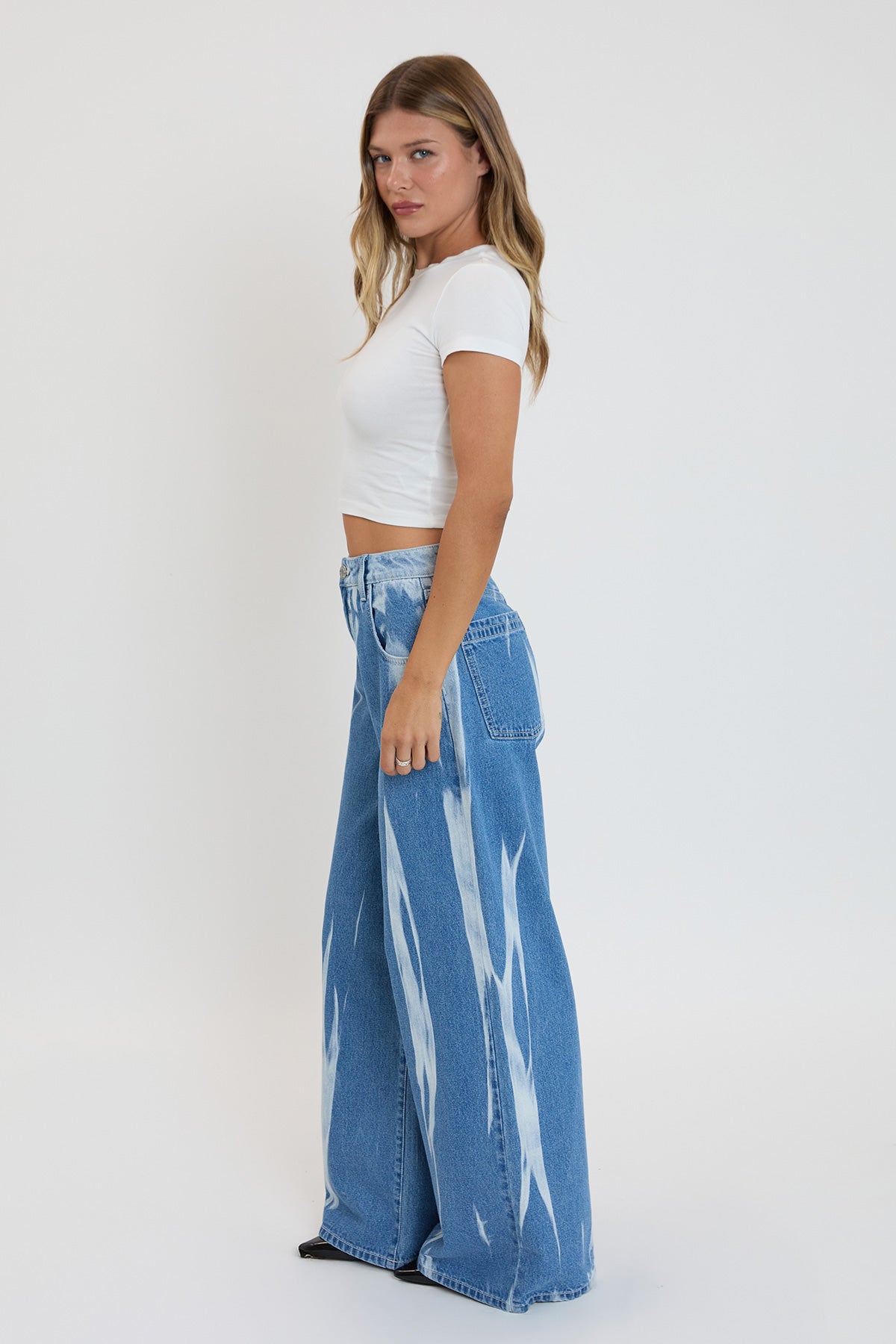 Women's Billie Baggy Wide Leg Jeans in C Sky Blue Rips view 6 - Women'S Billie Jeans (bottom)