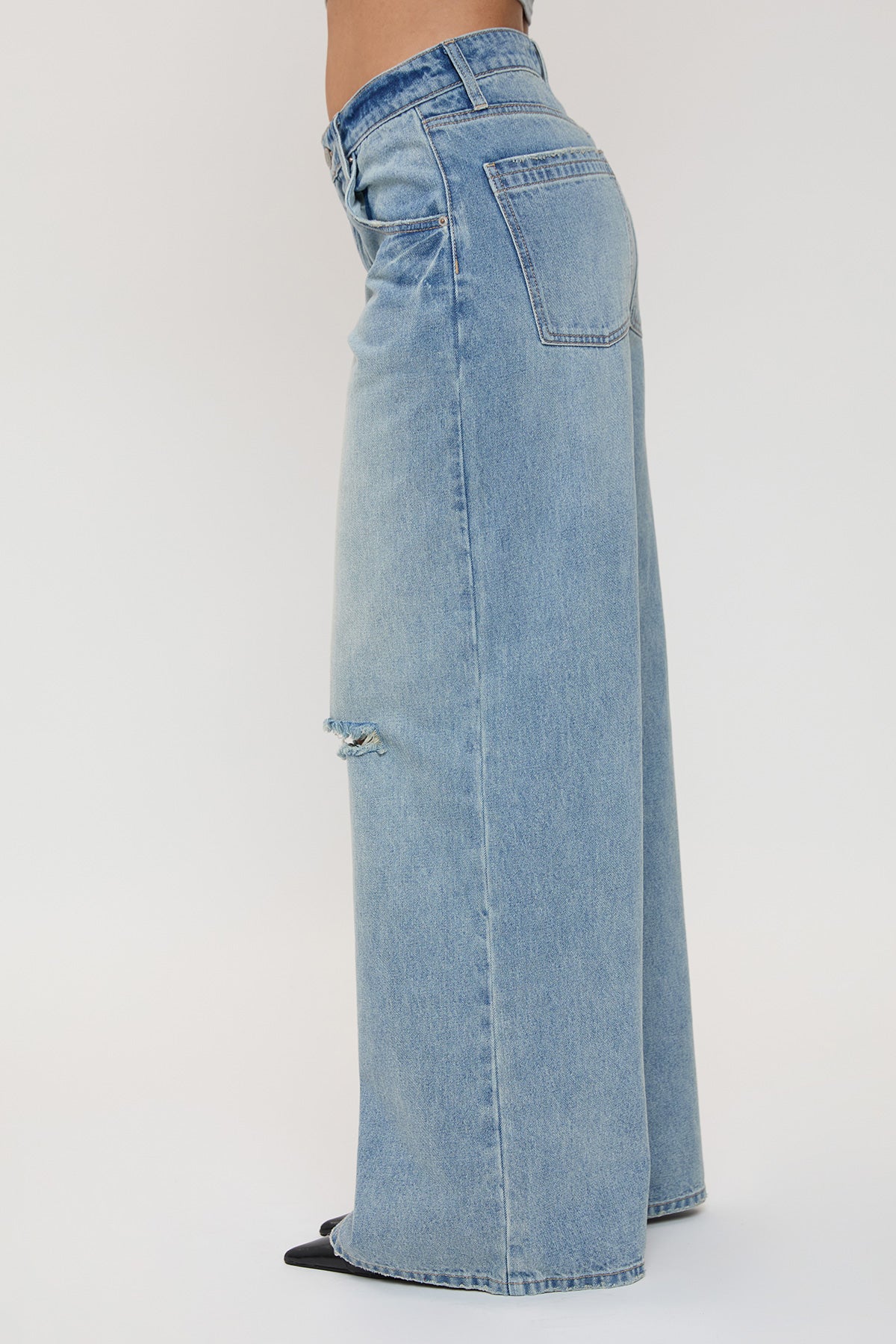 Women's Billie Baggy Wide Leg Jeans in J Faded Blue Rips view 12 - Women'S Billie Jeans (bottom)