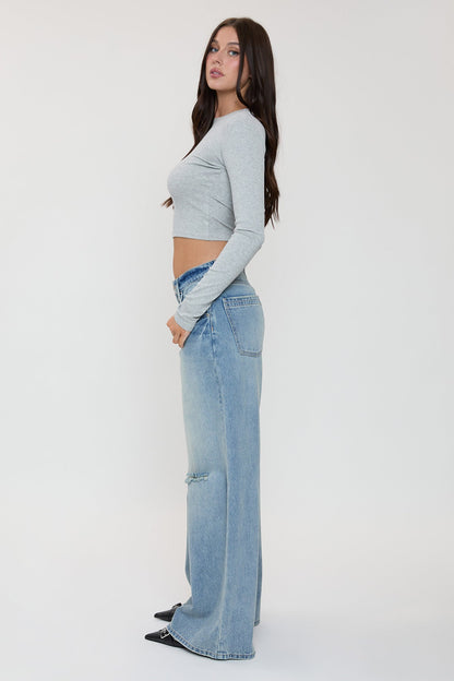 Women's Billie Baggy Wide Leg Jeans in J Faded Blue Rips view 14 - Women'S Billie Jeans (bottom)