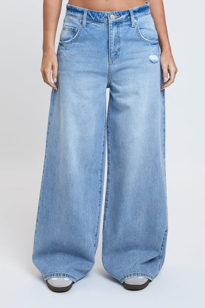 Women's Billie Baggy Wide Leg Jeans in L Light Blue Rips view 19 - Women'S Billie Jeans (bottom)