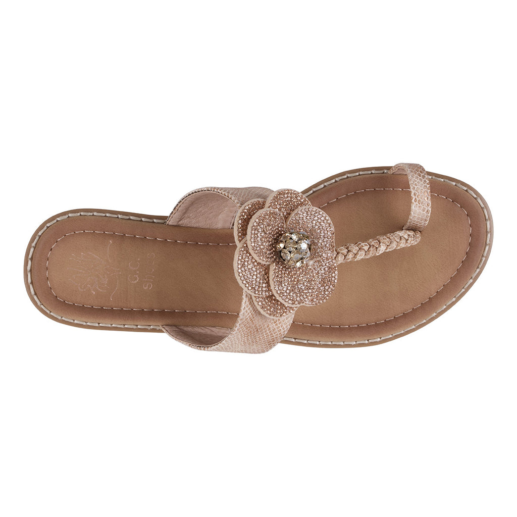 Women's Blossom Rose Gold Embellished Flower Toe Ring Flat Sandals Rose Gold view 3 (shoe) - shop at us.meeeshop