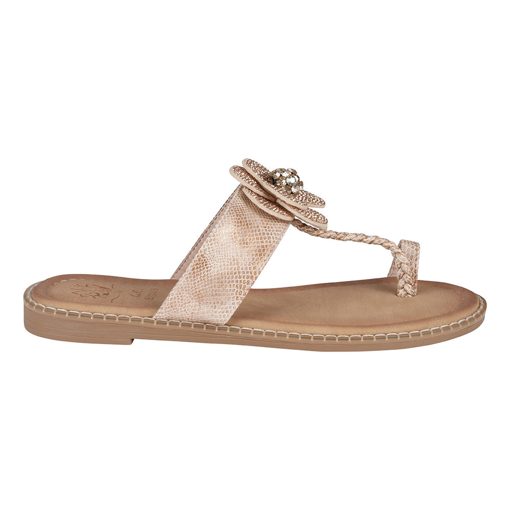 Women's Blossom Rose Gold Embellished Flower Toe Ring Flat Sandals Rose Gold view 5 (shoe) - shop at us.meeeshop