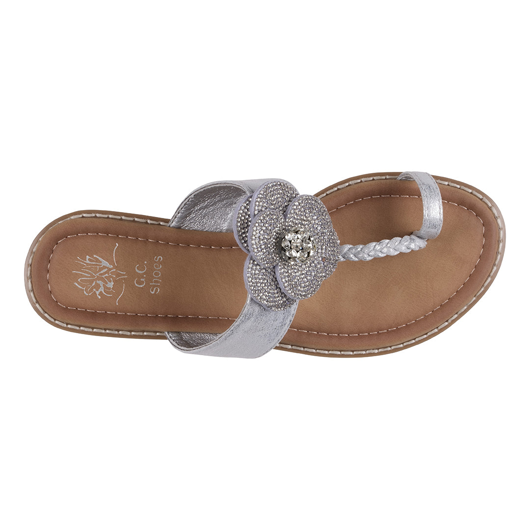 Women's Blossom Silver Embellished Flower Toe Ring Flat Sandals Silver view 3 (shoe) - womens flower sa - shop at us.meeeshop