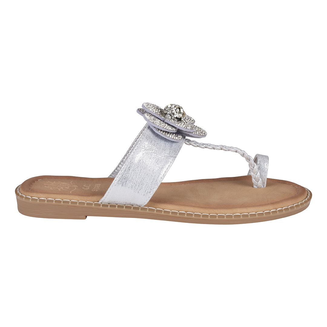Women's Blossom Silver Embellished Flower Toe Ring Flat Sandals Silver view 5 (shoe) - womens flower sa - shop at us.meeeshop