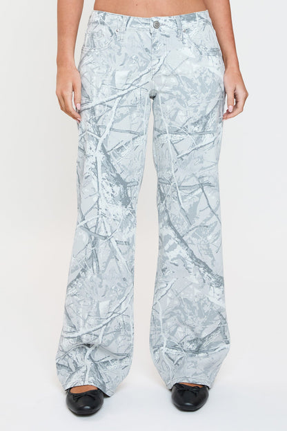 Women's Britney Printed Low Rise Wide Leg Jeans in Grey Camo view 3 (bottom)