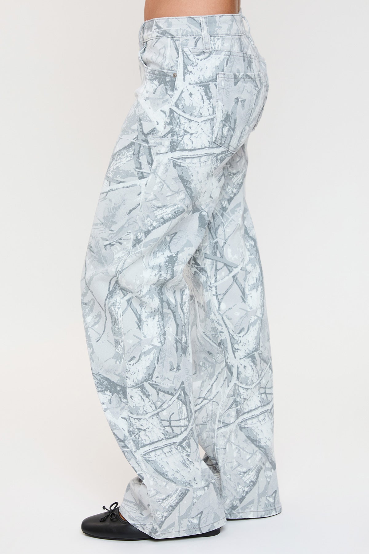 Women's Britney Printed Low Rise Wide Leg Jeans in Grey Camo view 4 (bottom)