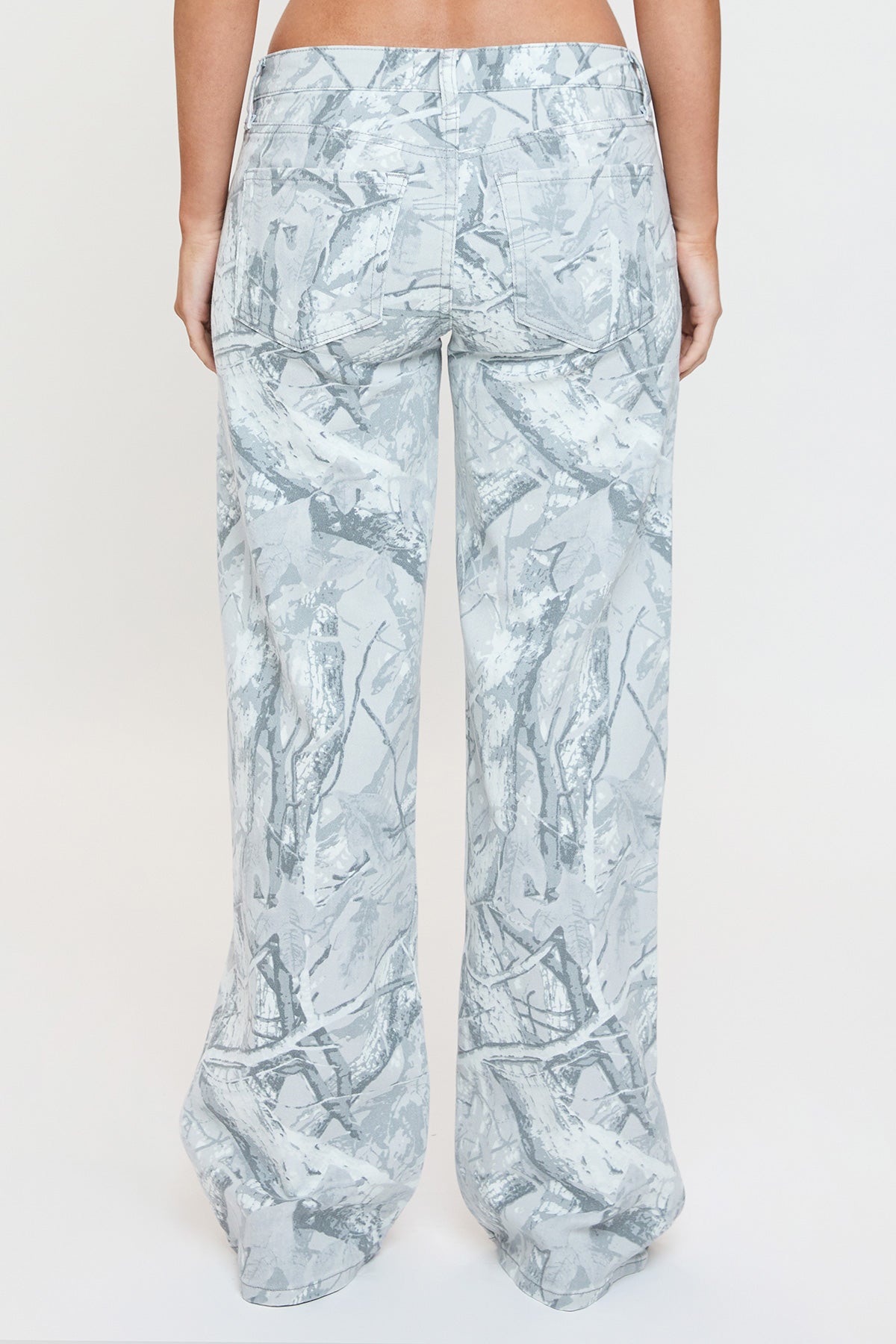 Women's Britney Printed Low Rise Wide Leg Jeans in Grey Camo view 5 (bottom)