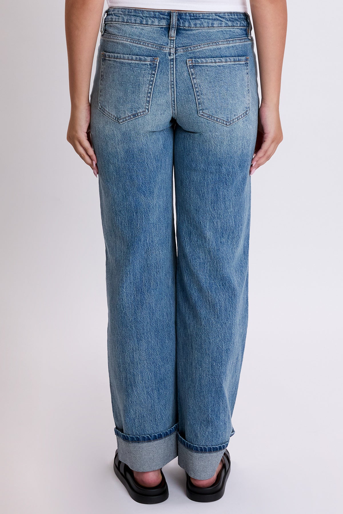 Women's Britney Wide Leg Cuff Jeans in C Sky Blue view 11 (bottom)