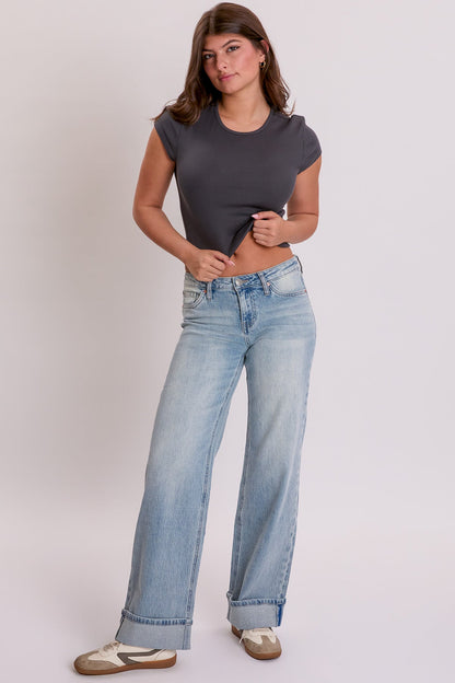 Women's Britney Wide Leg Cuff Jeans in VT Tinted Vintage Blue (bottom)