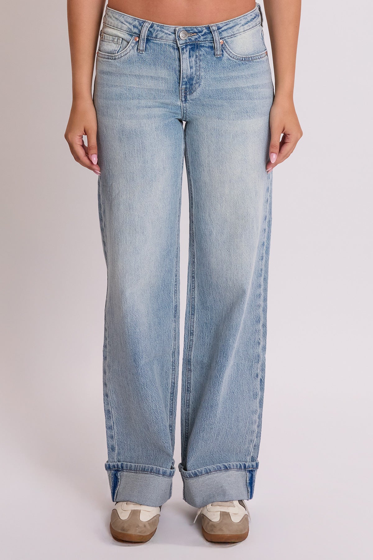 Women's Britney Wide Leg Cuff Jeans in VT Tinted Vintage Blue view 3 (bottom)
