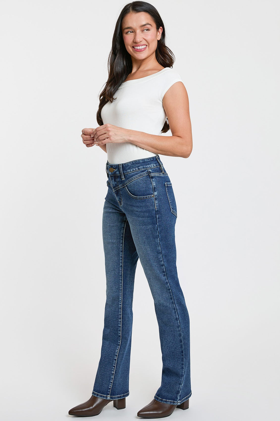 Women's Contour V-front Bootcut Jeans in P Deep Sky Blue Rips - Women'S Contour Pants (bottom)
