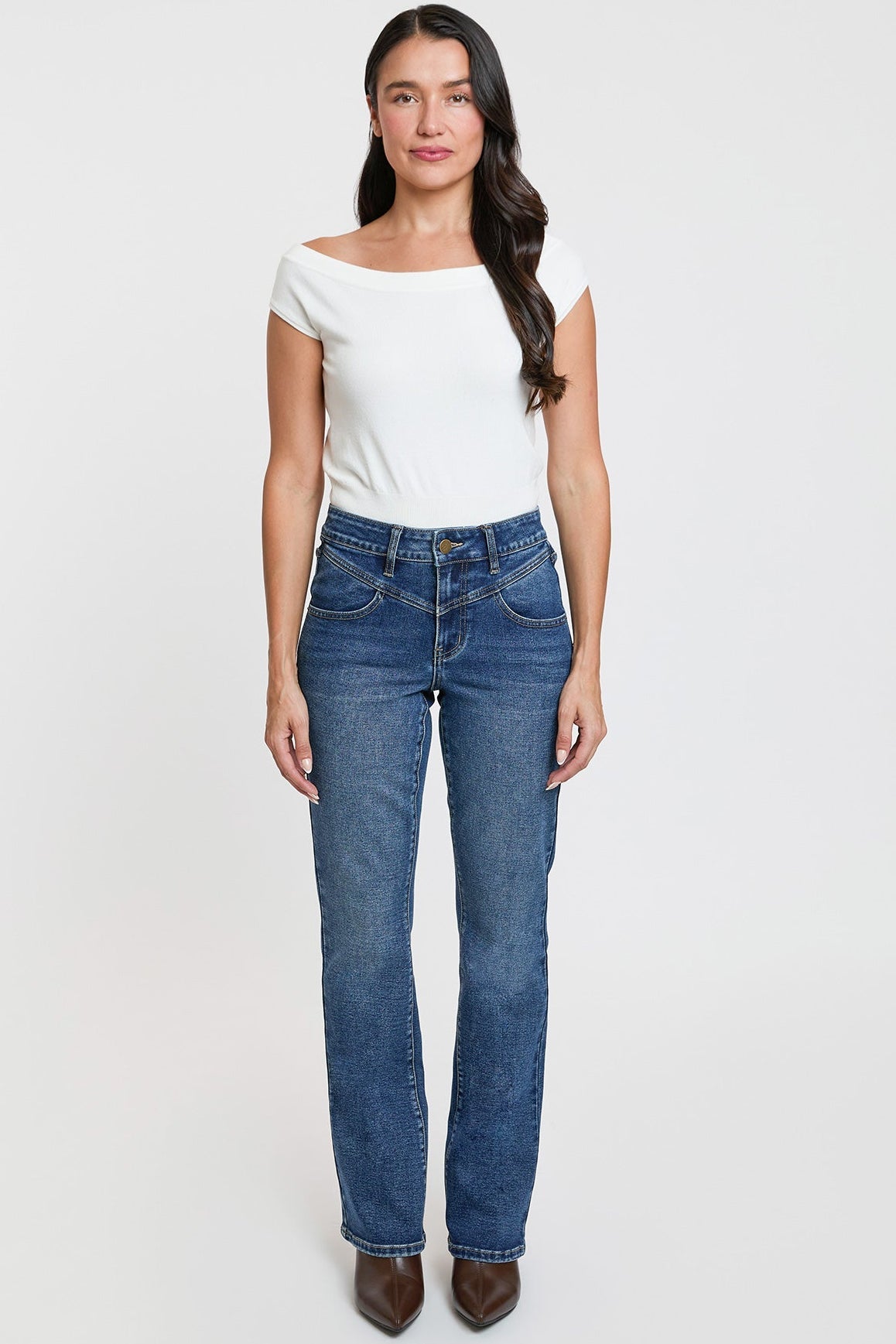 Women's Contour V-front Bootcut Jeans in P Deep Sky Blue Rips view 2 - Women'S Contour Pants (bottom)