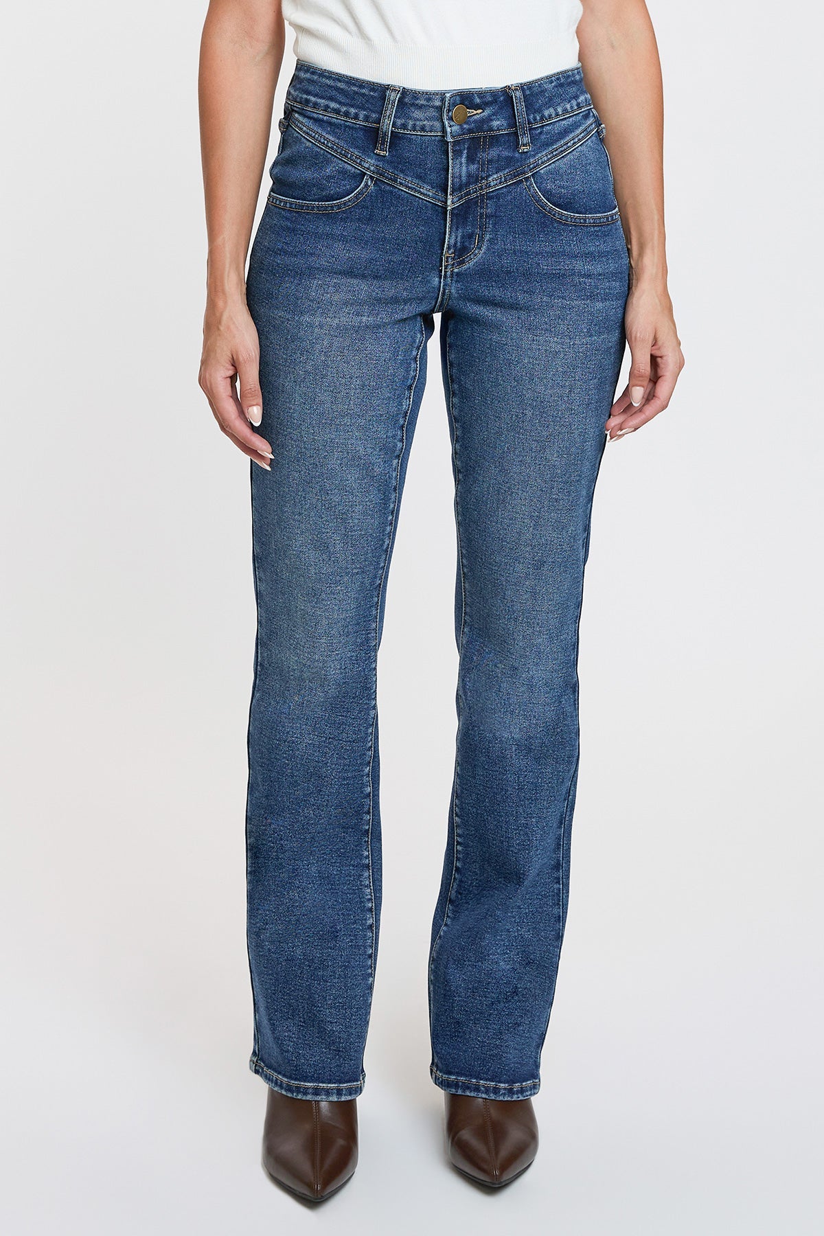 Women's Contour V-front Bootcut Jeans in P Deep Sky Blue Rips view 3 - Women'S Contour Pants (bottom)