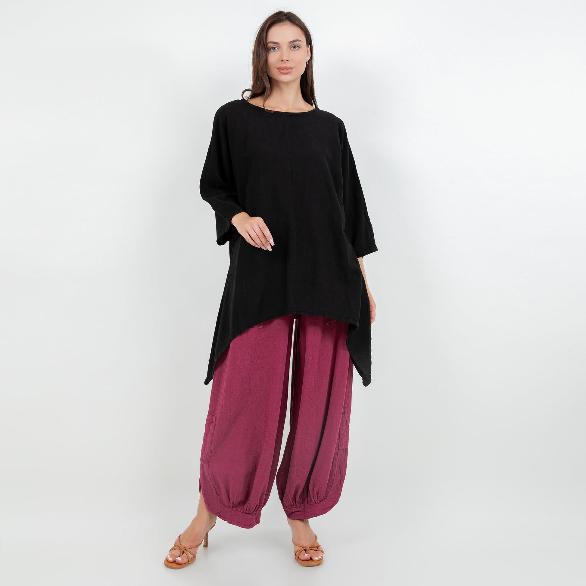 Women's Cotton Gauze Angela Top in Eggplant view 5 - Womens Cotton Tops