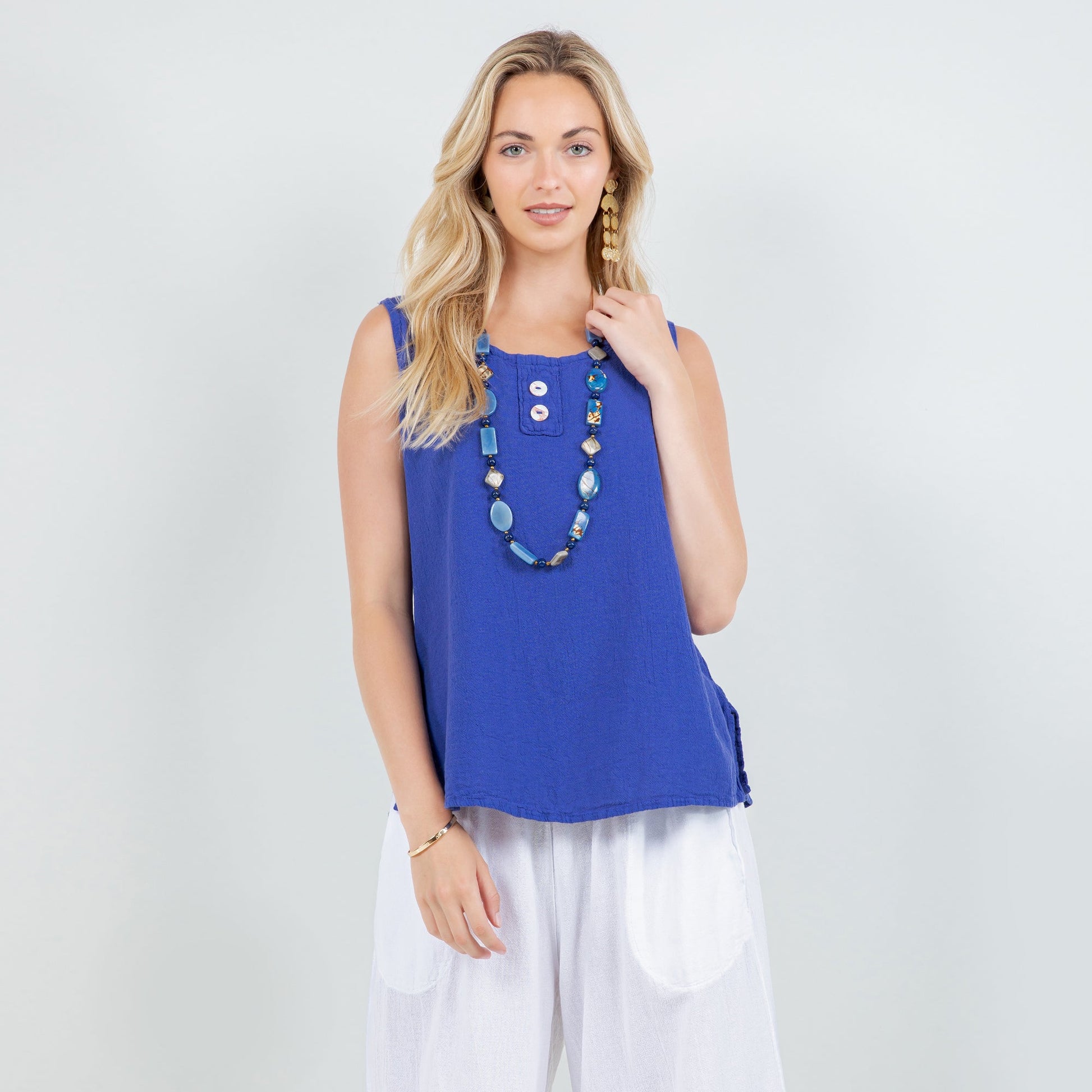 Women's Cotton Gauze Anne Top in Acacia/ Size OSFM - Womens Cotton Tops