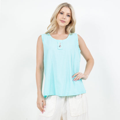 Women's Cotton Gauze Anne Top in Aqua/ Size OSFM view 2 - Womens Cotton Tops