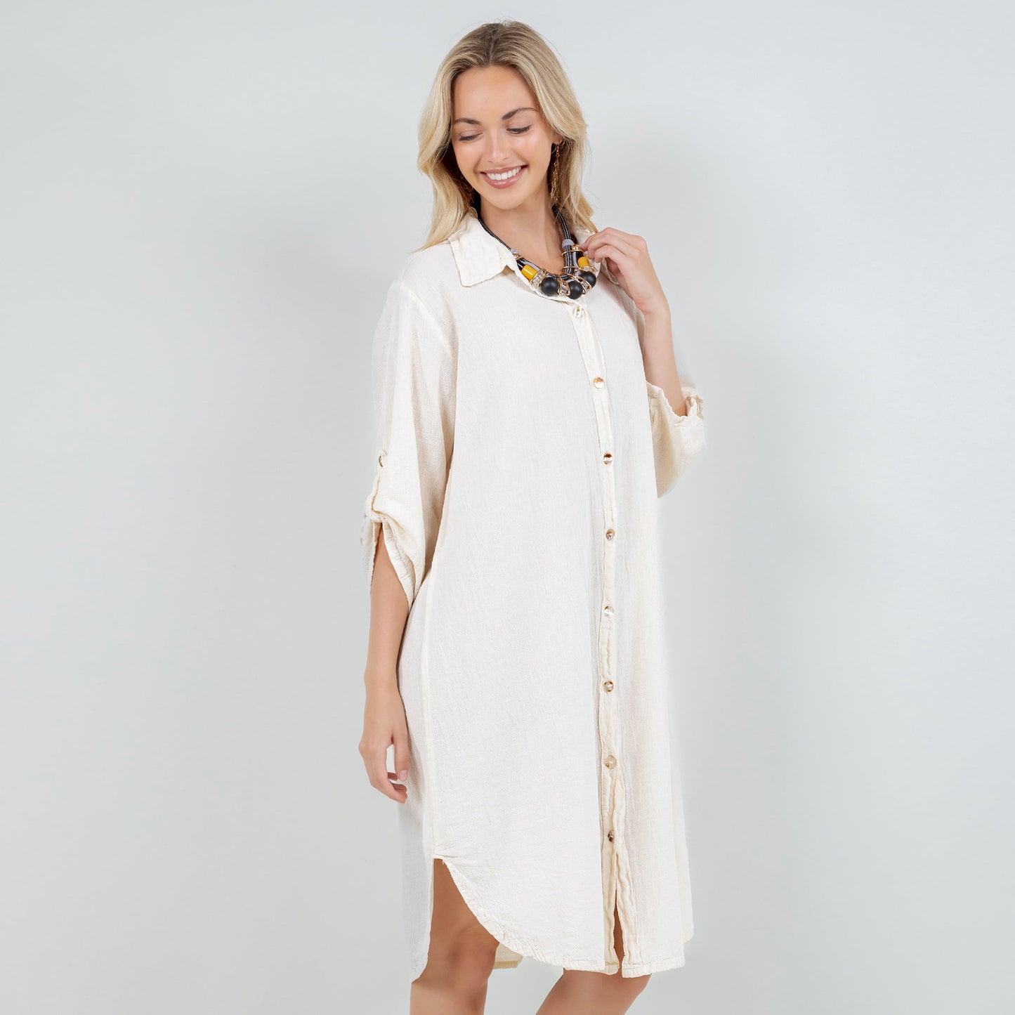 Women's Cotton Gauze Chris Tunic in Azure/Size OSFM view 3 - Womens Cotton Tunics (top)