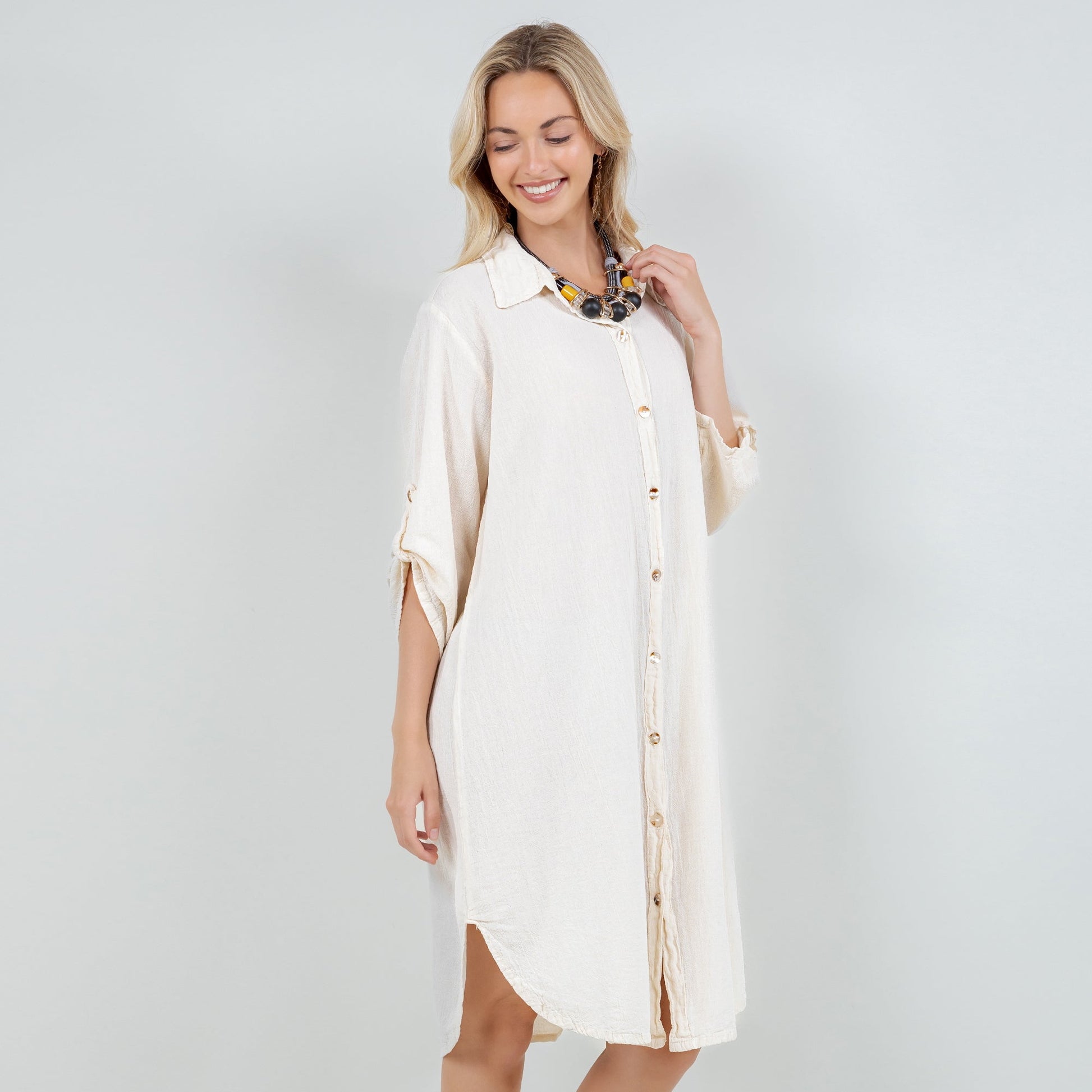 Women's Cotton Gauze Chris Tunic in Azure/Size OSFM view 3 - Womens Cotton Tunics (top)