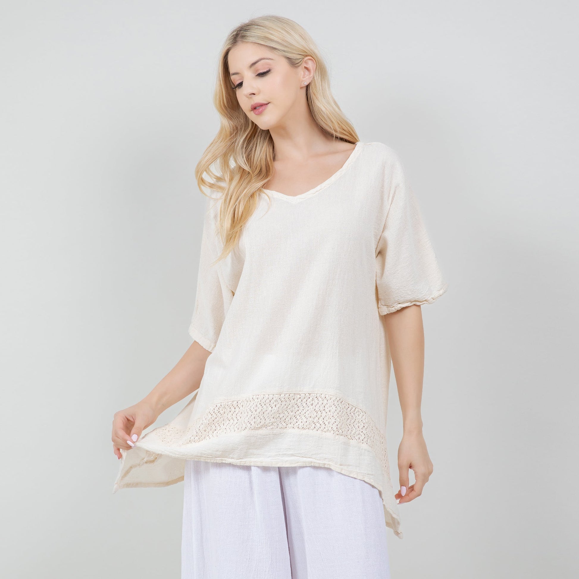 Women's Cotton Gauze Cynthia Top in Lilac Frost/ Size OSFM view 12 - Womens Cotton Tops
