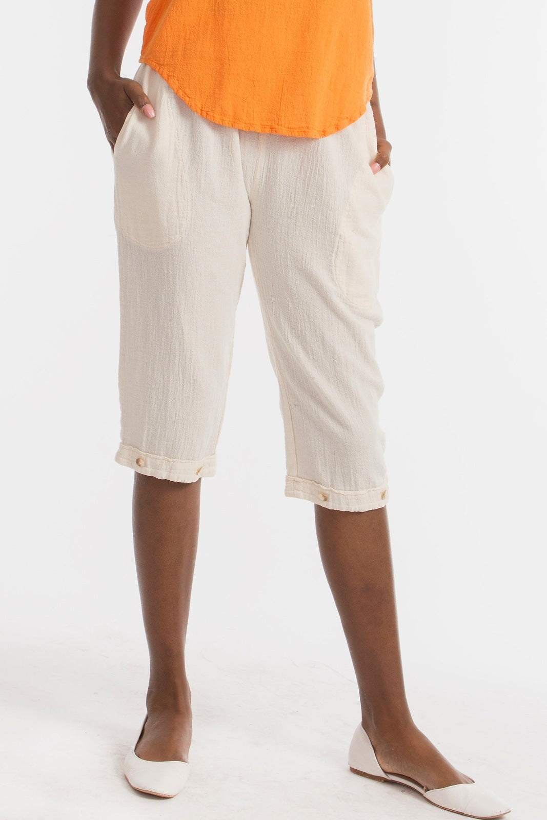 Women's Cotton Gauze Nydia Capri with Pockets in 0 (XS/S) view 12 - Womens Cotton Pocket Tee (bottom)