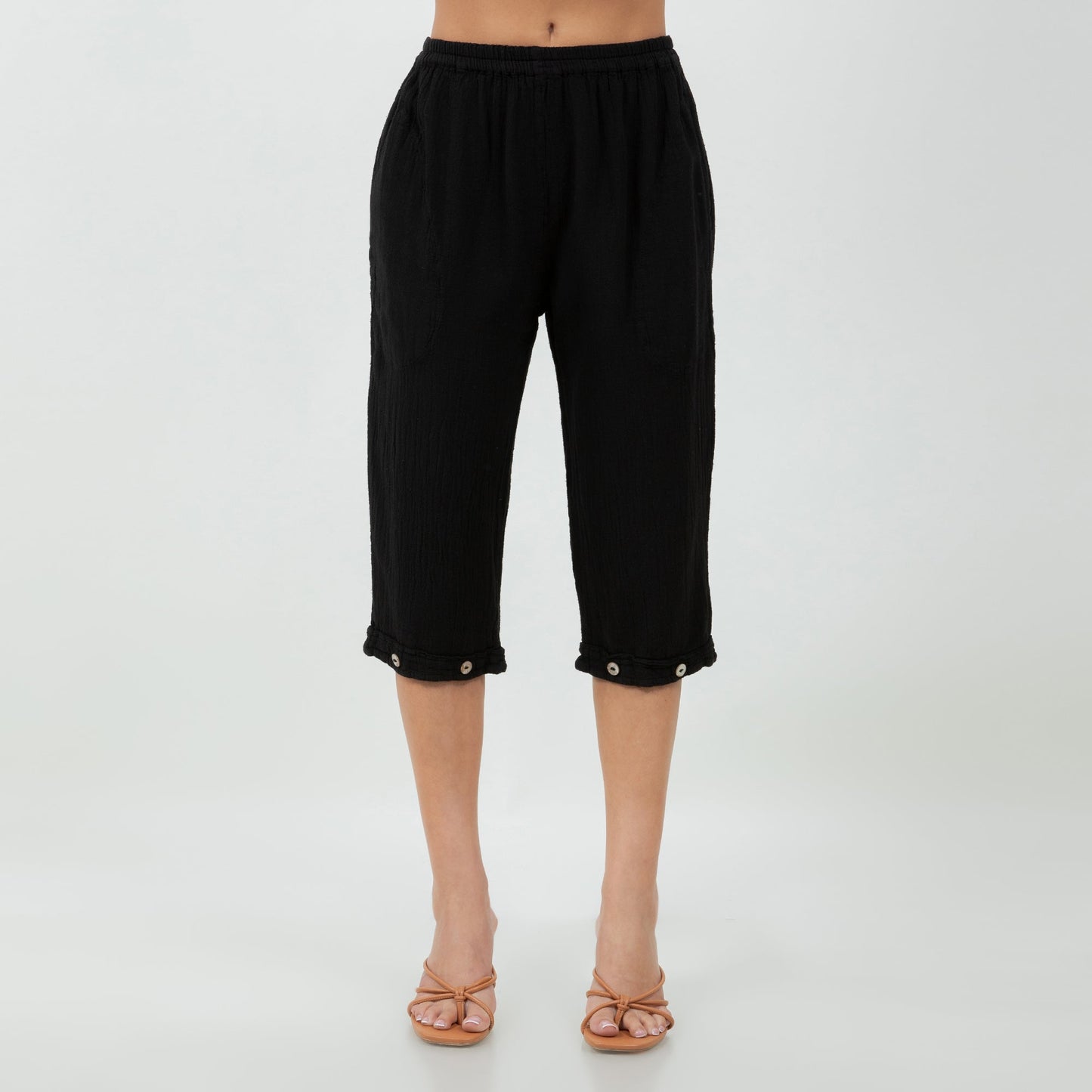 Women's Cotton Gauze Nydia Capri with Pockets in 0 (XS/S) view 2 - Womens Cotton Pocket Tee (bottom)
