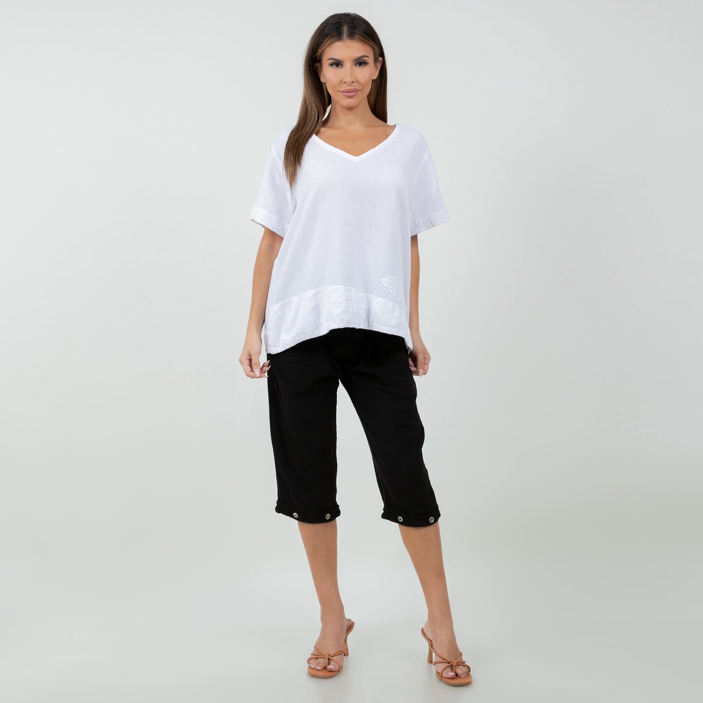 Women's Cotton Gauze Nydia Capri with Pockets in 0 (XS/S) view 5 - Womens Cotton Pocket Tee (bottom)