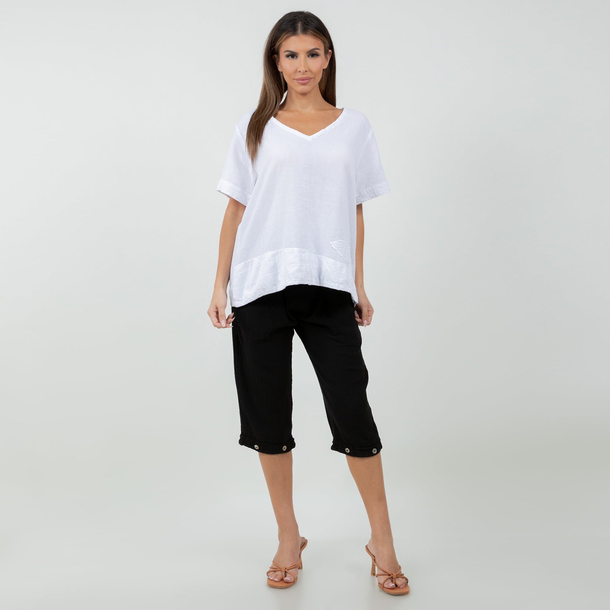 Women's Cotton Gauze Nydia Capri with Pockets in 0 (XS/S) view 5 - Womens Cotton Pocket Tee (bottom)
