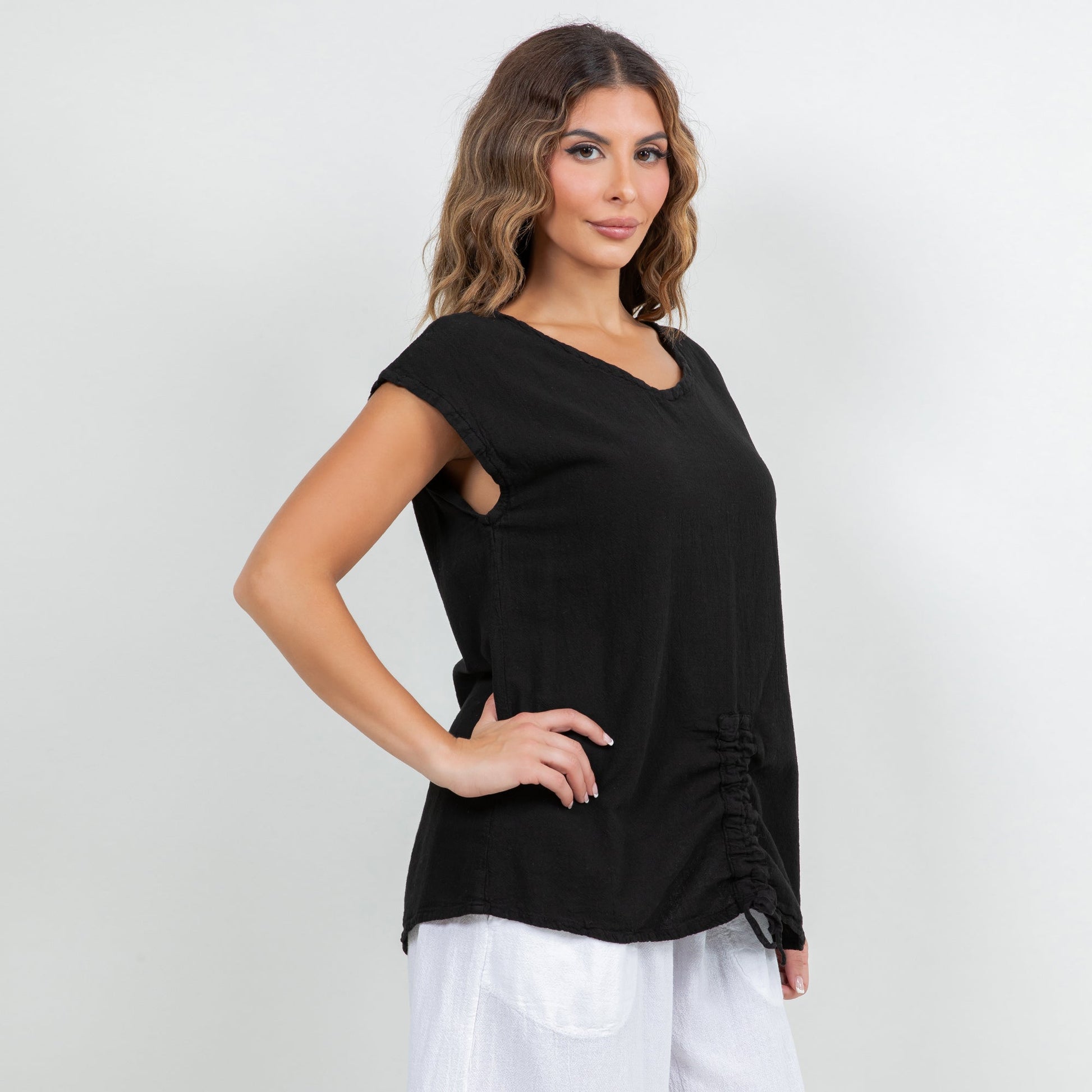 Women's Cotton Gauze One Size Camie Top in Black view 4 - Womens Cotton Tops