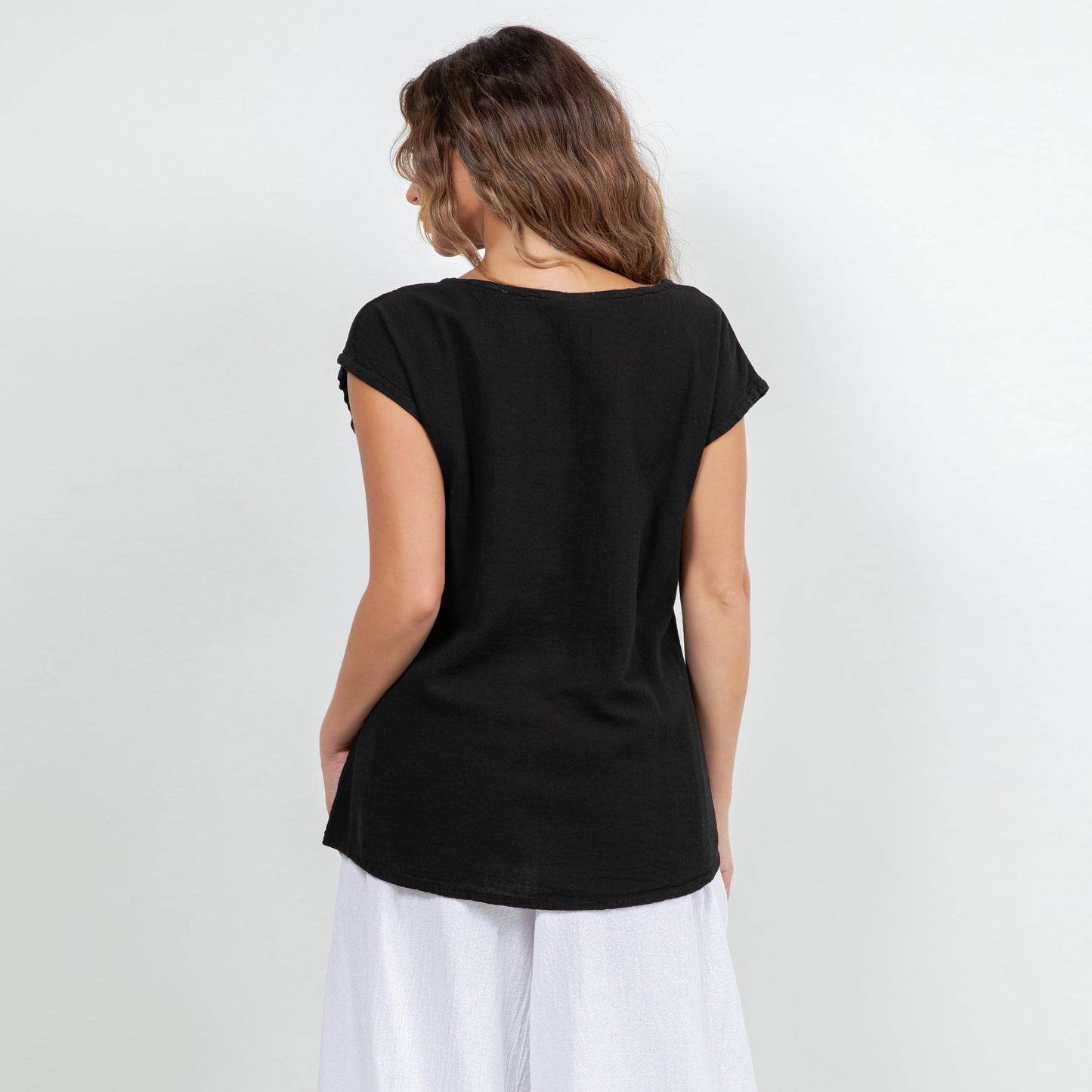 Women's Cotton Gauze One Size Camie Top in Indigo view 8 - Womens Cotton Tops