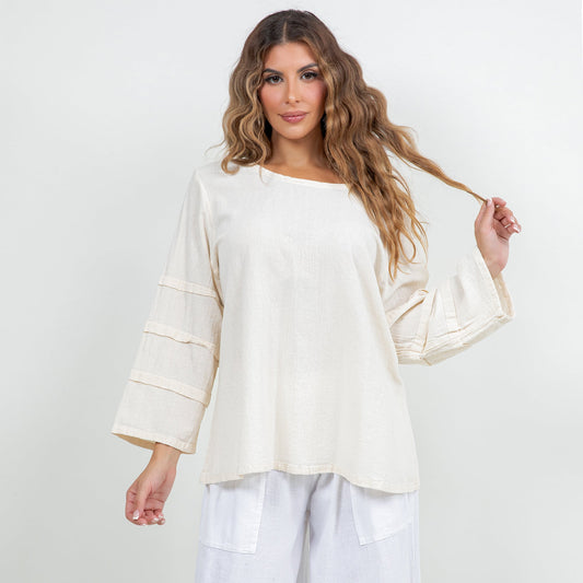 Women's Cotton Gauze Sabrina Top in Aqua - Womens Cotton Tops