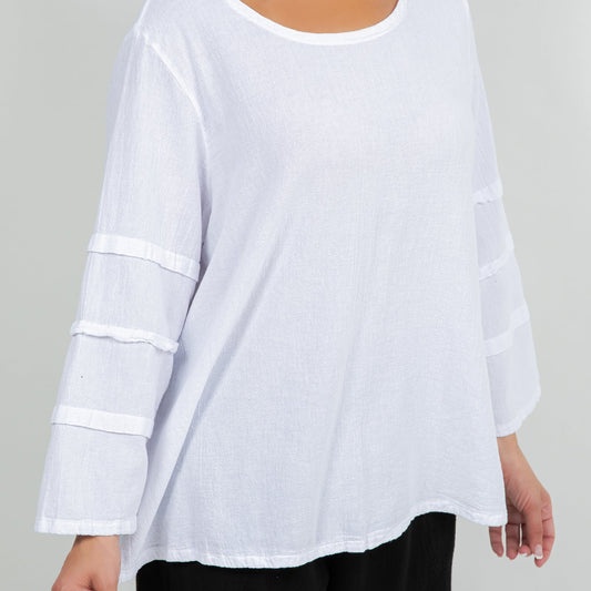 Women's Cotton Gauze Sabrina Top in Azure view 2 - Womens Cotton Tops