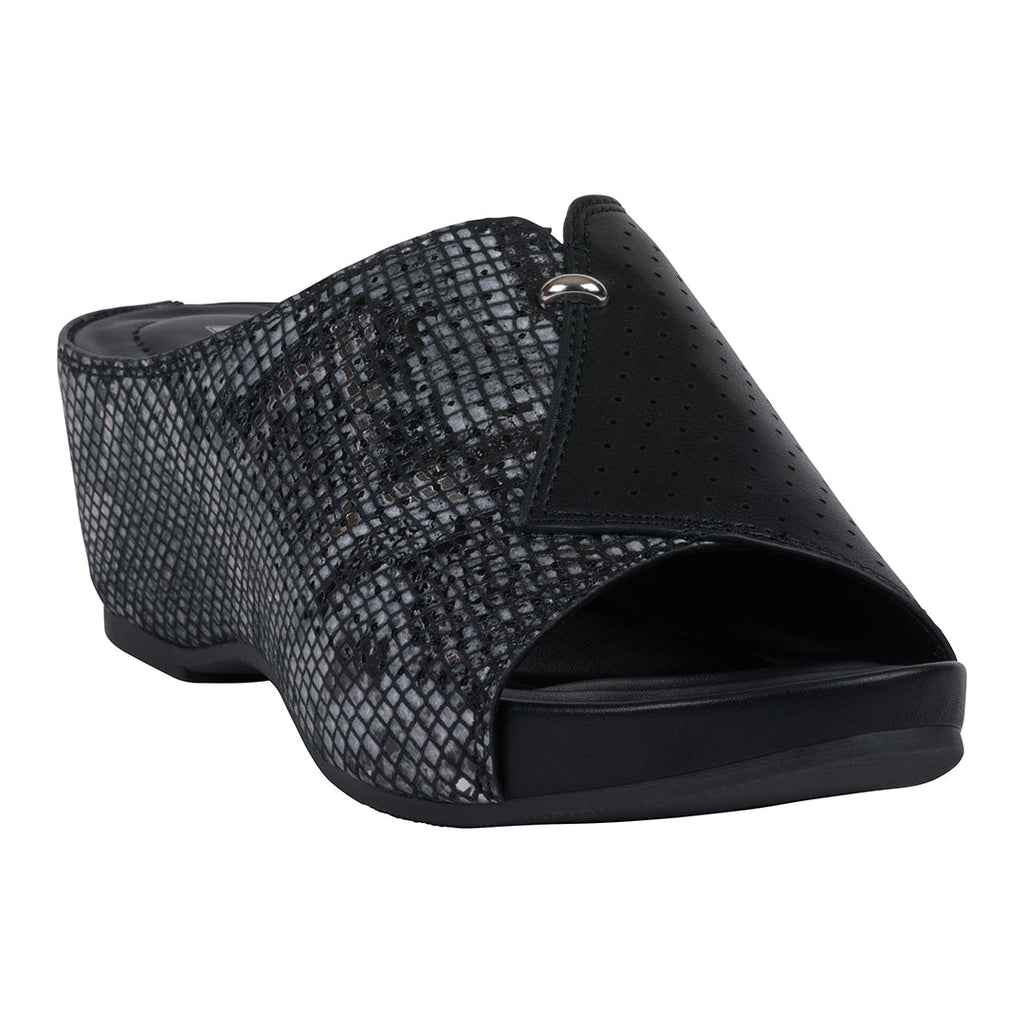 Women's Dacia Black Snake-skin Wedge Sandals Black (shoe) - wedge sandals, skin wedge sandals - shop at us.meeeshop