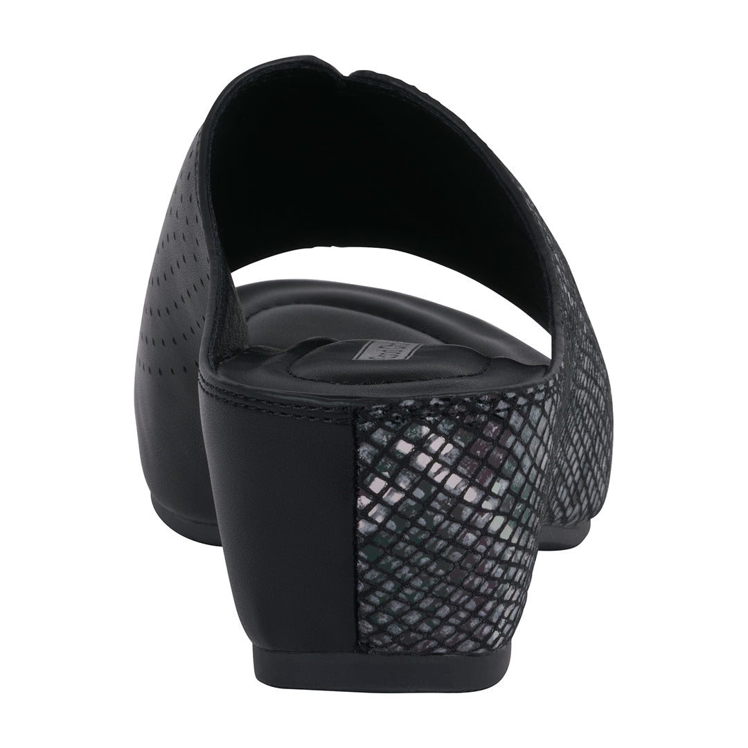 Women's Dacia Black Snake-skin Wedge Sandals Black view 2 (shoe) - wedge sandals, skin wedge sandals - shop at us.meeeshop