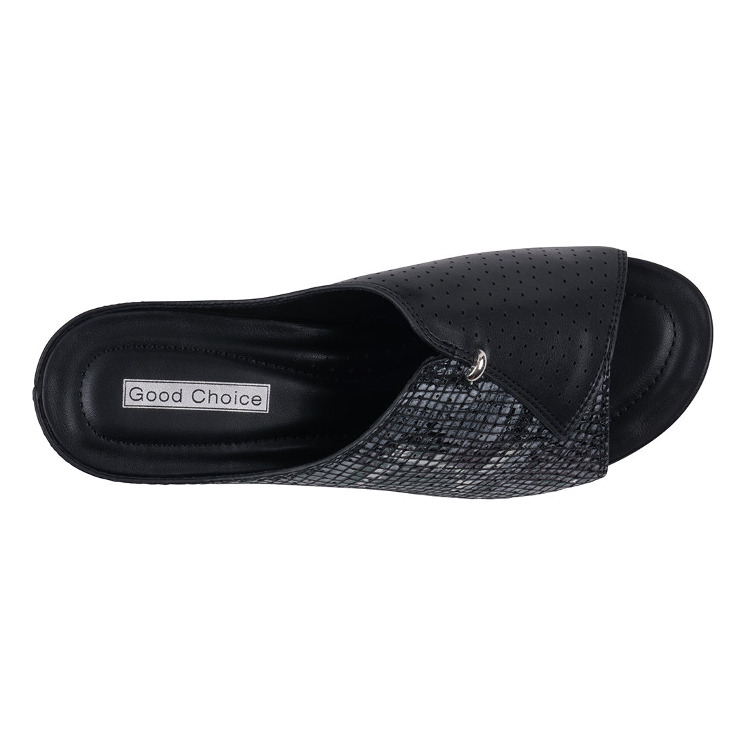 Women's Dacia Black Snake-skin Wedge Sandals Black view 3 (shoe) - wedge sandals, skin wedge sandals - shop at us.meeeshop