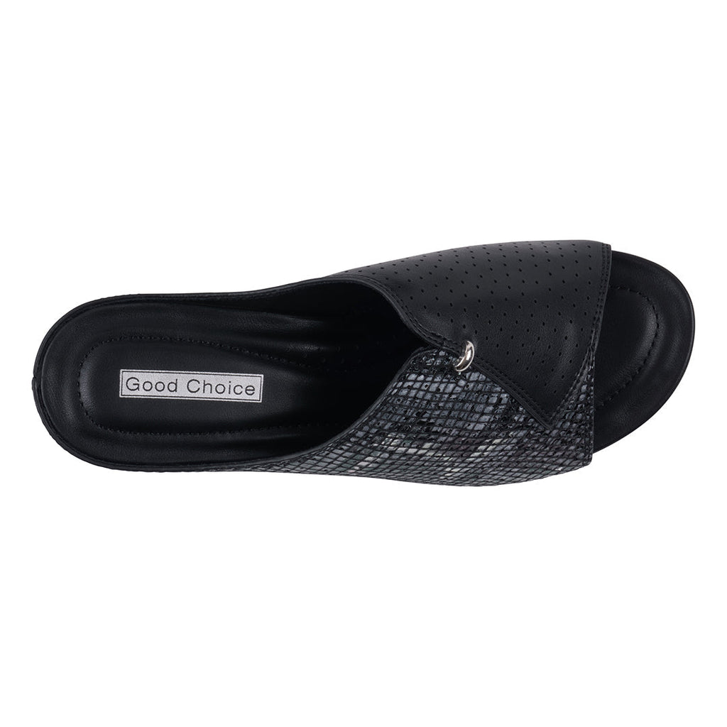 Women's Dacia Black Snake-skin Wedge Sandals Black view 3 (shoe) - wedge sandals, skin wedge sandals - shop at us.meeeshop