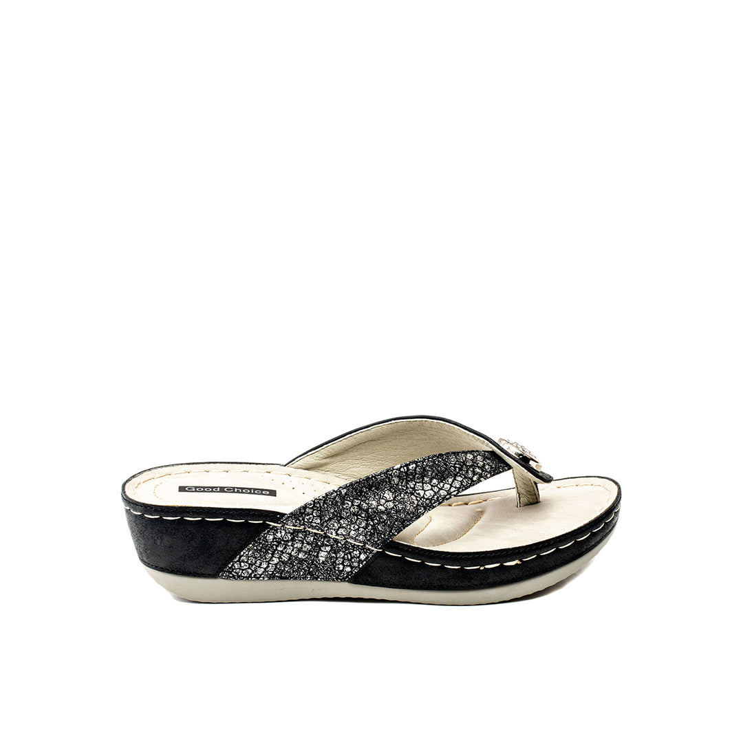 Women's Dafni Black Wedge Sandals Black view 2 (shoe) - daphne women's sandals, dafni sandals, women's  - shop at us.meeeshop