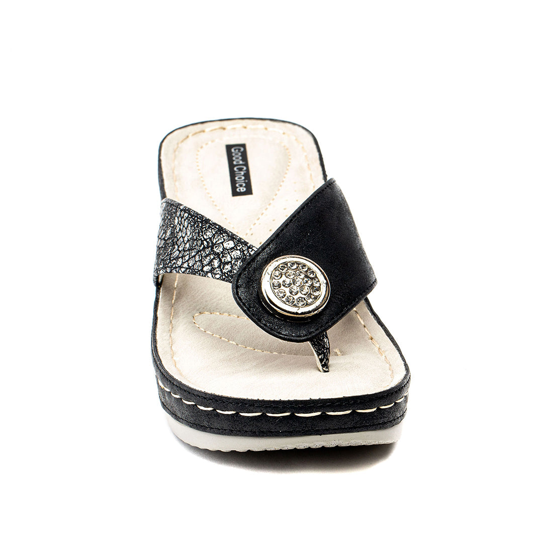 Women's Dafni Black Wedge Sandals Black view 3 (shoe) - daphne women's sandals, dafni sandals, women's  - shop at us.meeeshop