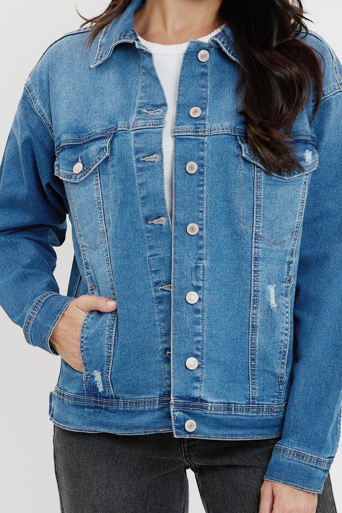 Women's Drop Shoulder Boyfriend Denim Jacket view 6 - Women'S Drop Jacket (bottom)