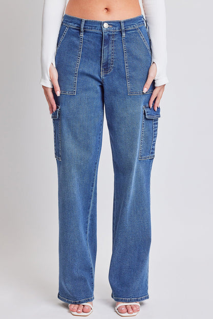 Women's Elastic Waist Straight Cargo Jean in C Sky Blue view 9 - Comfort Stretch - Womens Elastic Jeans (bottom)